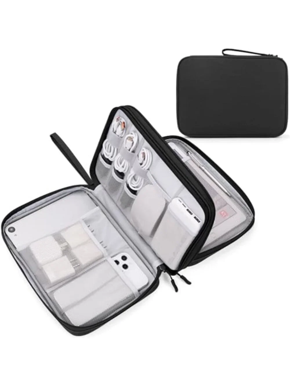 Extra Large Electronic Cable Organizer Bag Travel Cord Storage Pouch iPad Black